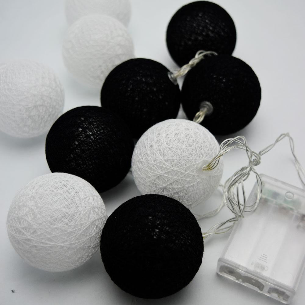 20-Piece Black and White LED Cotton Ball Fairy Lights – Battery-Powered String Lights for Weddings, Parties, and Home Decor – 5cm Decorative Balls for Indoor and Outdoor Use