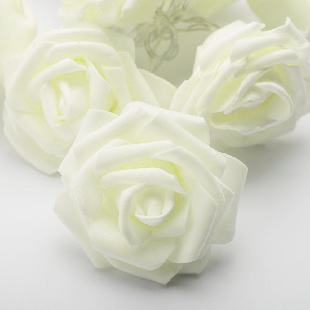 50 White Rose 3D Fairy Lights 5M LONG String, Battery (AA) Indoor & Outdoor Decorations Wedding Valentines Romantic Room Table Lighting