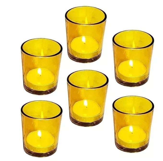 40 Bulk Yellow Glass Votive Candle Holders Table Centreoieces Xmas Wedding Anniversary Event Recption Party Function or Home Decor