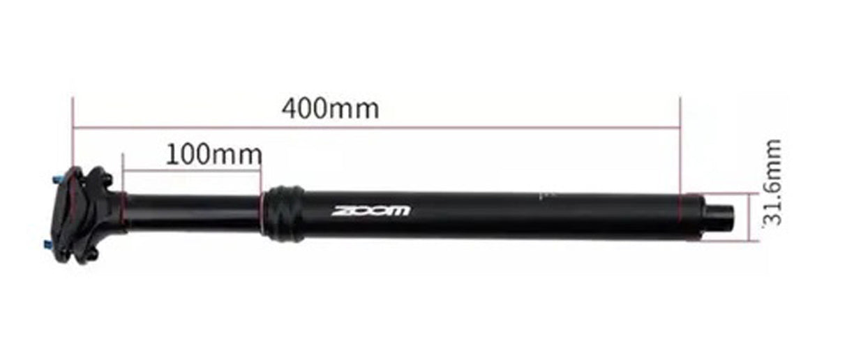 Adjustable ZOOM SPD-802 Dropper Seatpost with Internal Cable - 27.2mm Diameter, 80mm Travel, Remote Lever Control