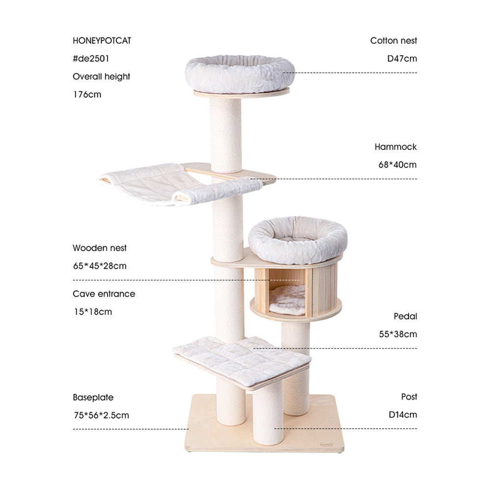 HONEYPOTCAT Signature Solid Wood Cat Tower - 175.5cm