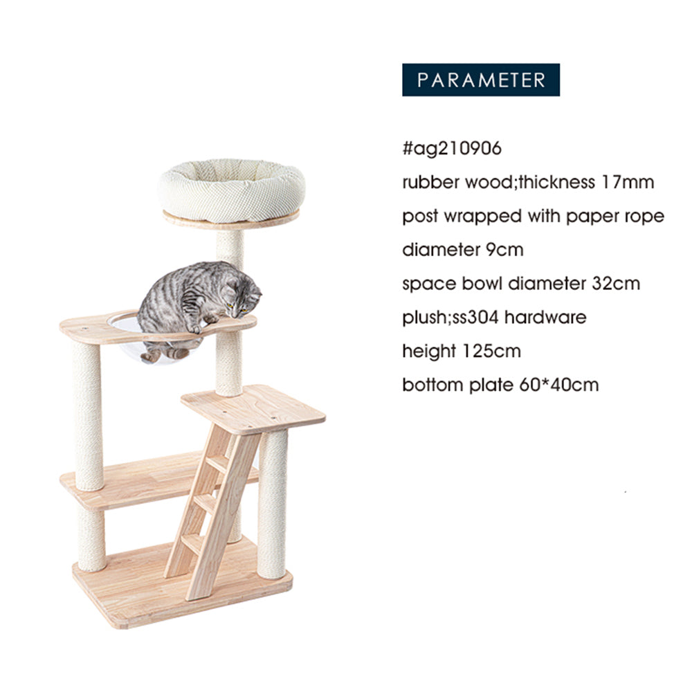 HONEYPOTCAT Serenity Plush Top Cat Tower - Wood Varnish 125cm