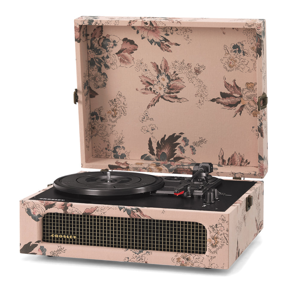 Crosley Voyager Bluetooth Portable Turntable + Entertainment Stand Bundle - Floral