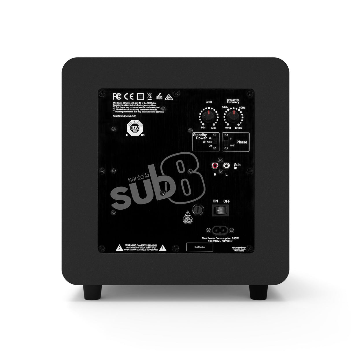 Kanto SUB8 300W 8 Sealed Powered Subwoofer, Matte Black