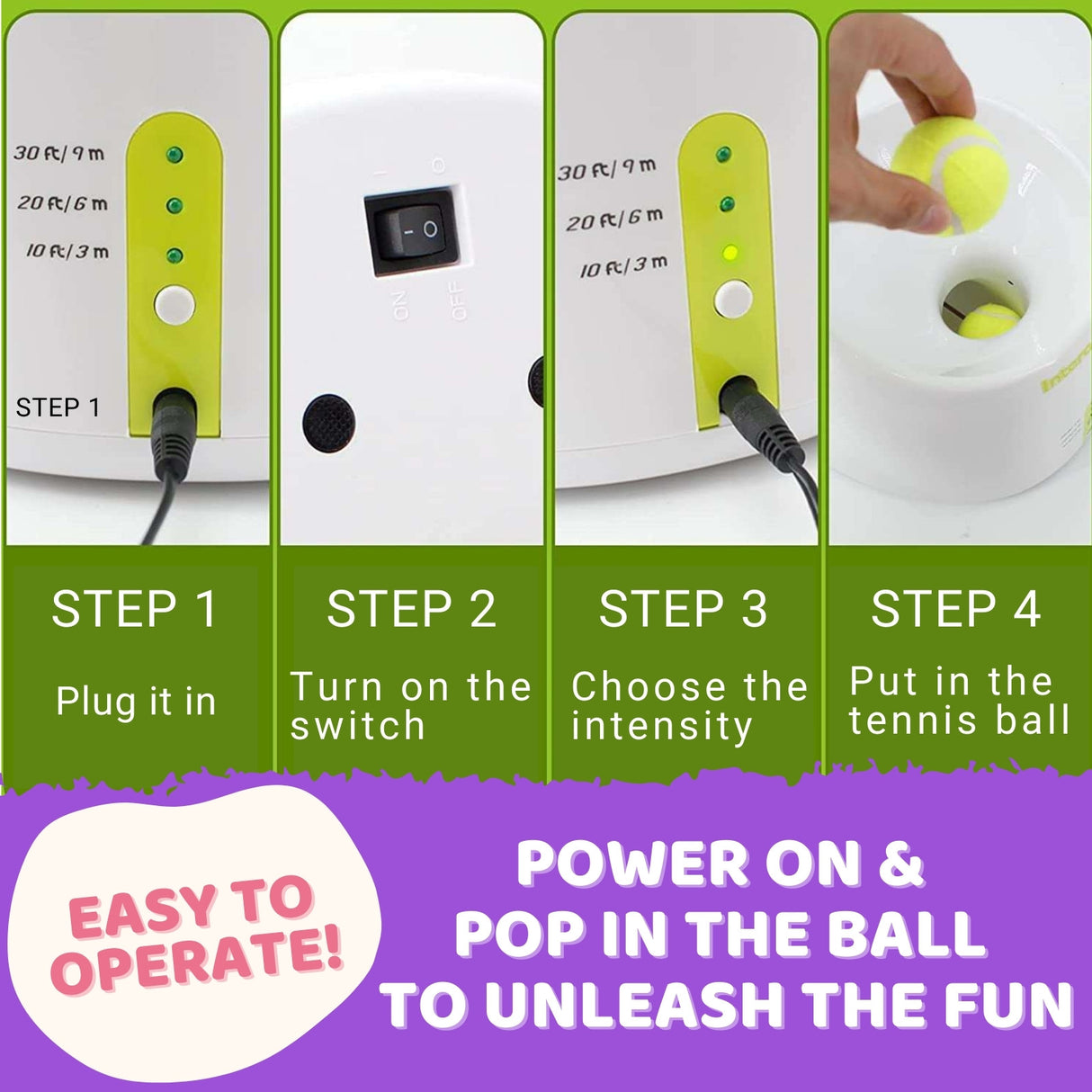 Automatic Ball Launcher Throwing Machine Dog Toys Interactive Tennis Pet 3Balls