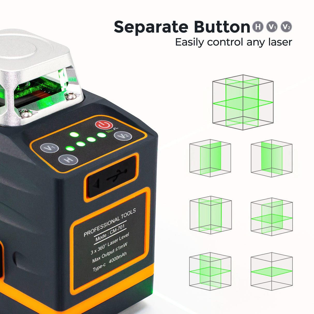 CIGMAN Laser Level Self Leveling 3x360? 3D Green Cross Line for Construction and Picture Hanging, Rechargeable battery, Remote Controller, Magnetic Rotating Stand Included