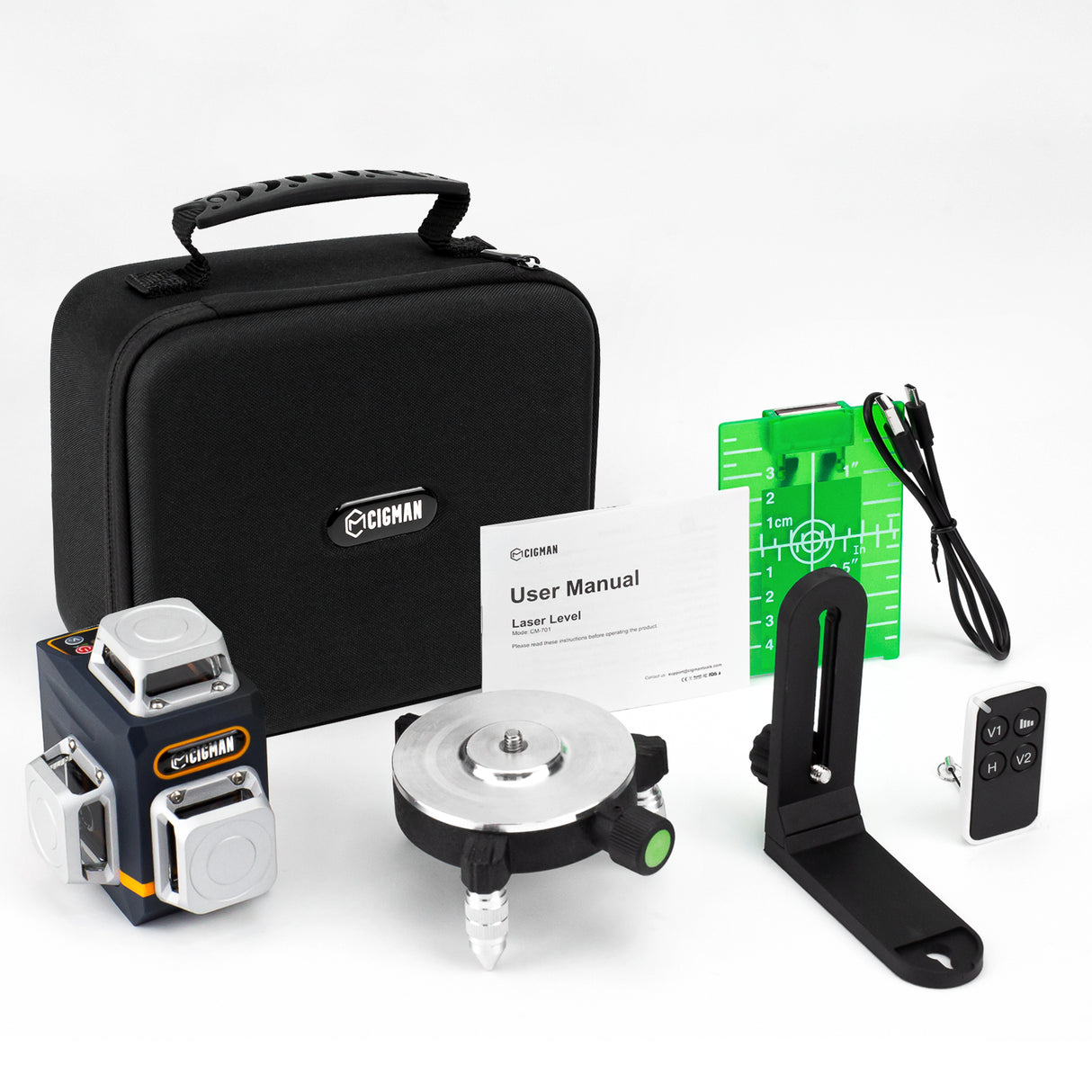 CIGMAN Laser Level Self Leveling 3x360? 3D Green Cross Line for Construction and Picture Hanging, Rechargeable battery, Remote Controller, Magnetic Rotating Stand Included