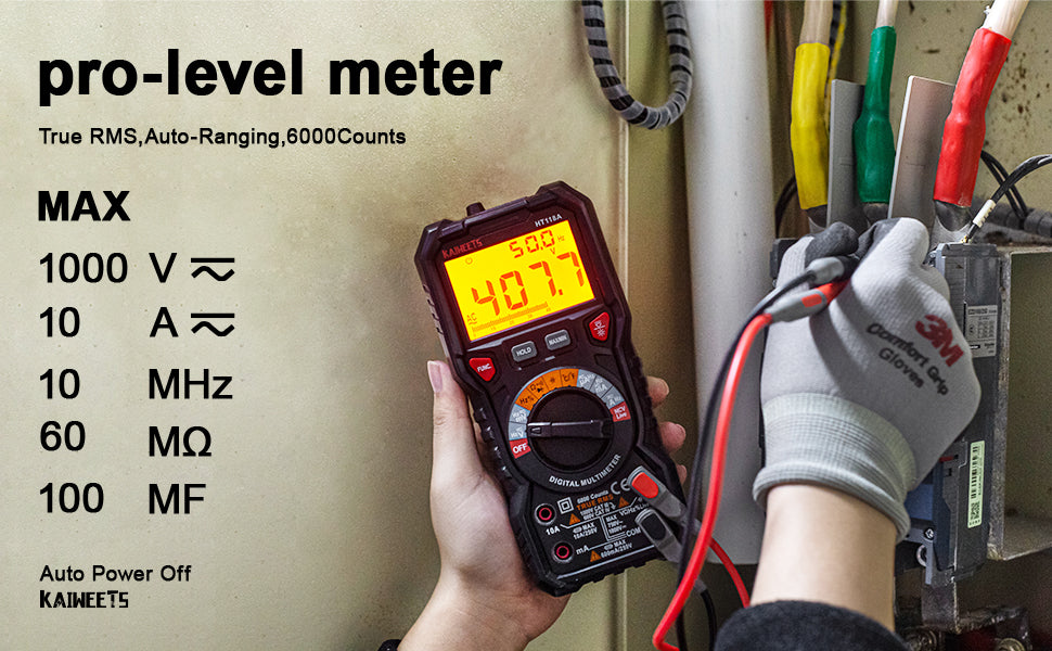 KAIWEETS HT118A 6000 Counts TRMS Digital Multimeter with Auto-Ranging for Accurate Voltage, Current, Resistance, and Temperature Measurements