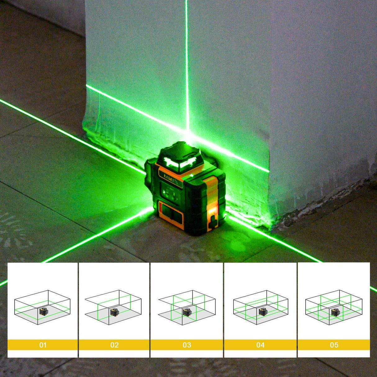 KAIWEETS KT360A Green Laser Level 3 X 360? Rotary Self Leveling with 1 Rechargeable Battery
