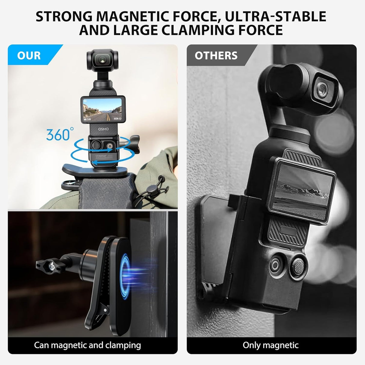 STARTRC OSMO Pocket 3 360° Rotation Backpack Clip Mount Shoulder Strap Accessories for DJI Pocket 3/OSMO Pockt/Action Cameras, Black