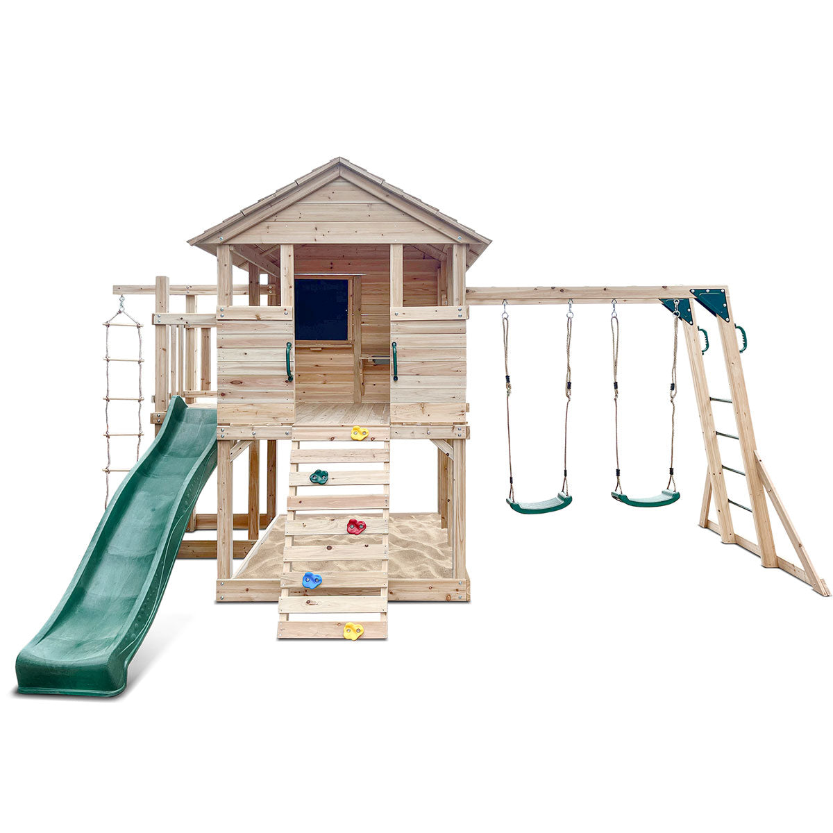 Lifespan Kids Kingston Cubby House Swing Set with 2.2m Green Slide