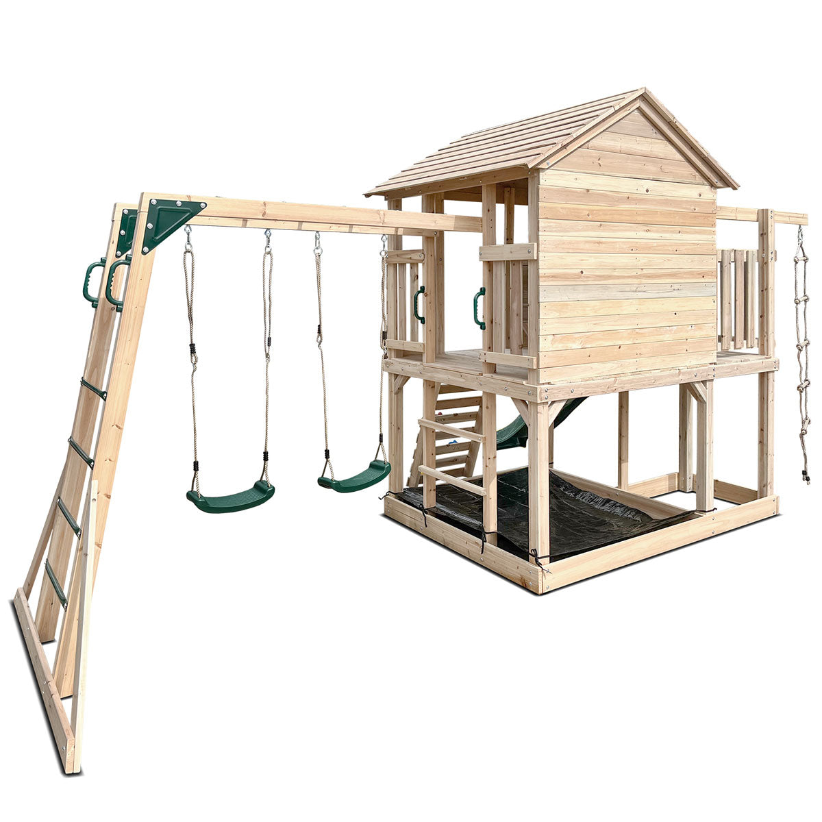 Lifespan Kids Kingston Cubby House Swing Set with 2.2m Green Slide