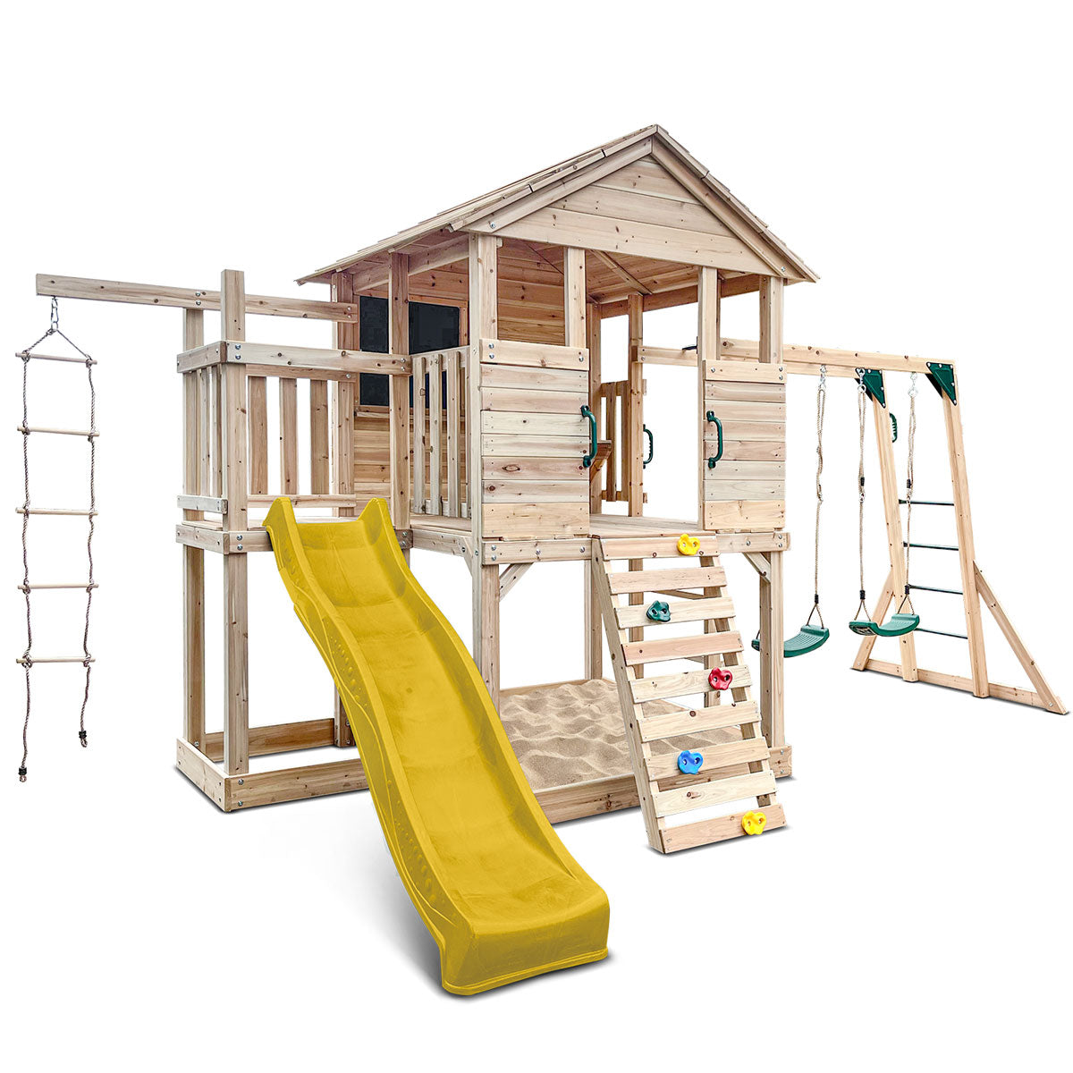 Lifespan Kids Kingston Cubby House Swing Set with 2.2m Yellow Slide