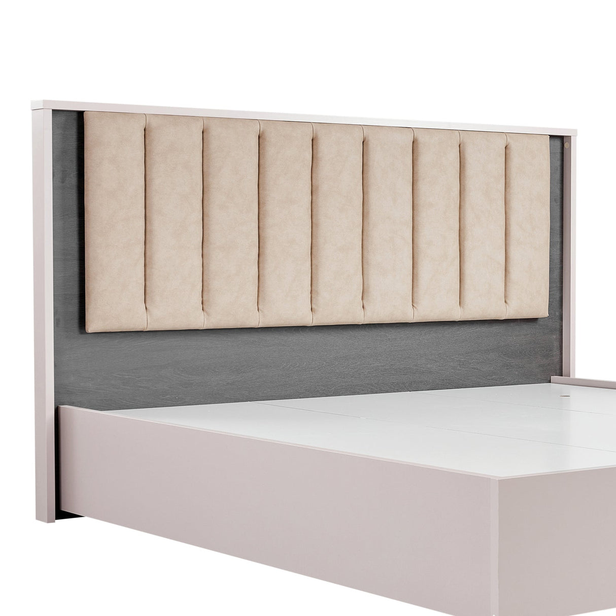 Queen 5 Pcs Bedroom Suite Fabric Upholstery MDF Combination of Champagne and Black Colour