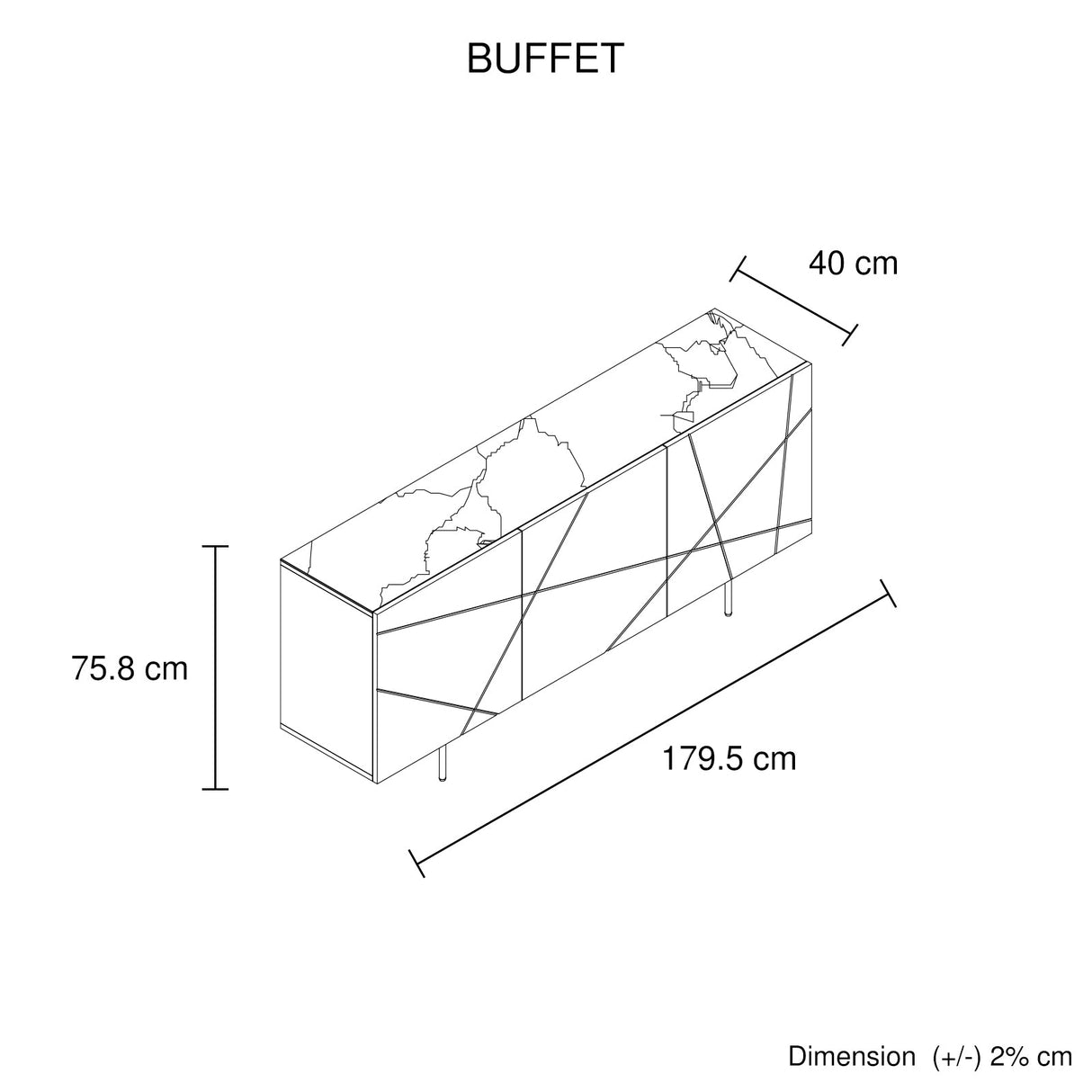 Buffet Sideboard Colour Ceramic Top MDF in Glossy White Gold Colour
