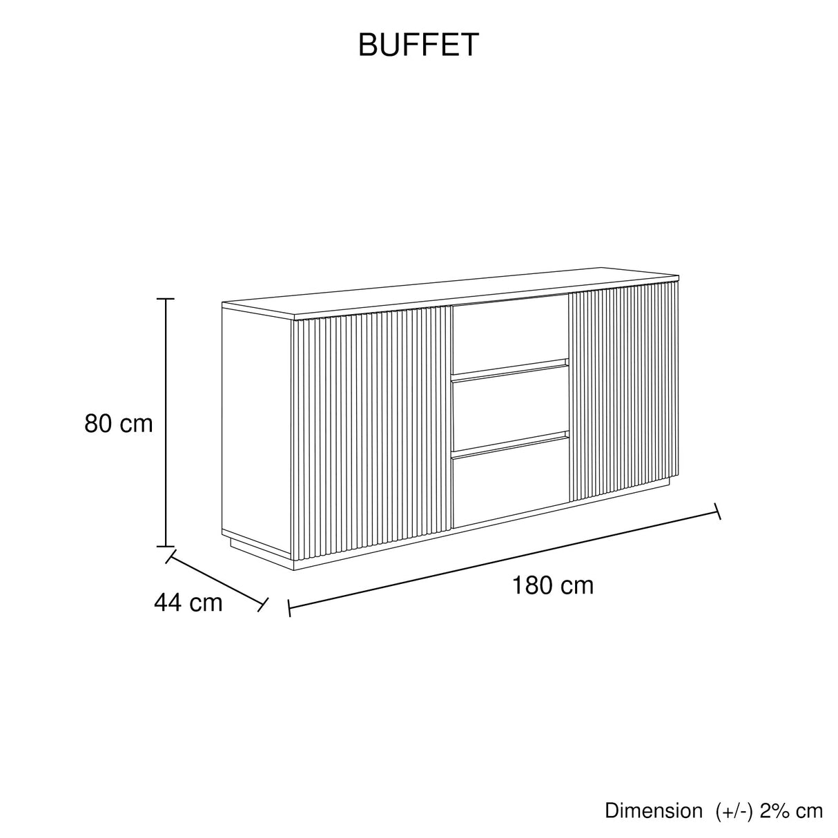 Buffet Ceramic Table Top MDF Cabinet Storage Stainless Steel In White