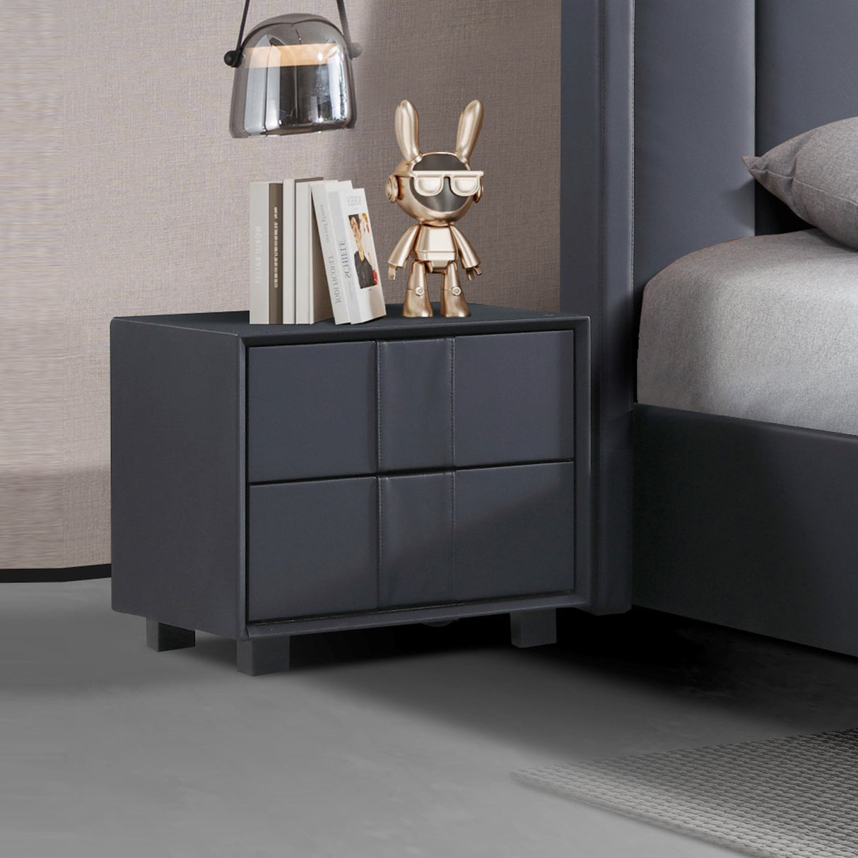 Prado Bedside Table MDF Construction Fabric Upholstery Iron Feet