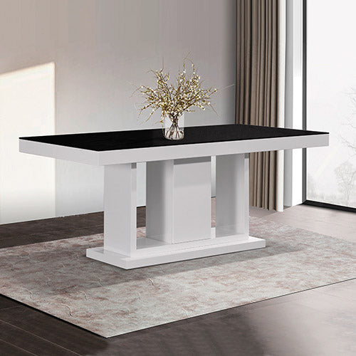 7 Pieces Dining Suite Dining Table & 6X Black Chairs in Rectangular Shape High Glossy MDF Wooden Base Combination of Black & White Colour