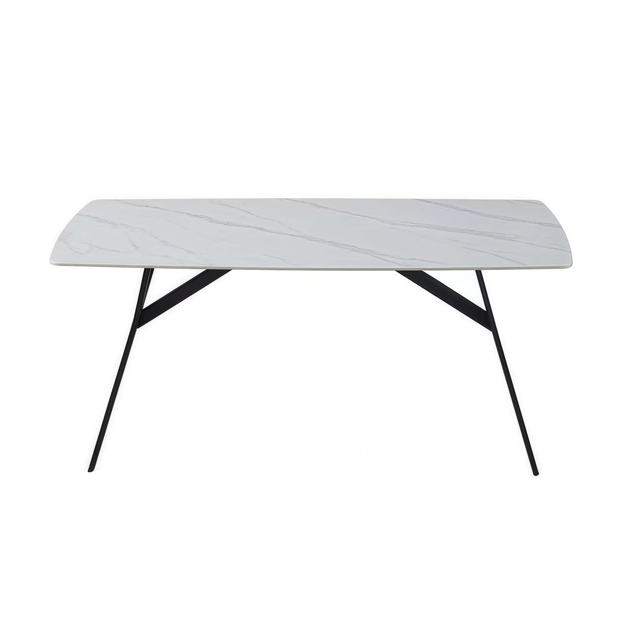 Dining Table Rectangular Shape White Sintered Stone Top Powder Coated Iron Legs