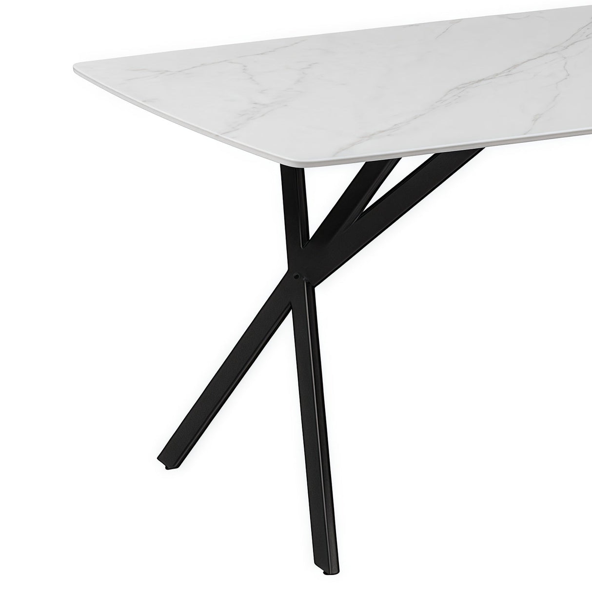 Dining Table Rectangular Shape White Sintered Stone Top Powder Coated Iron Legs