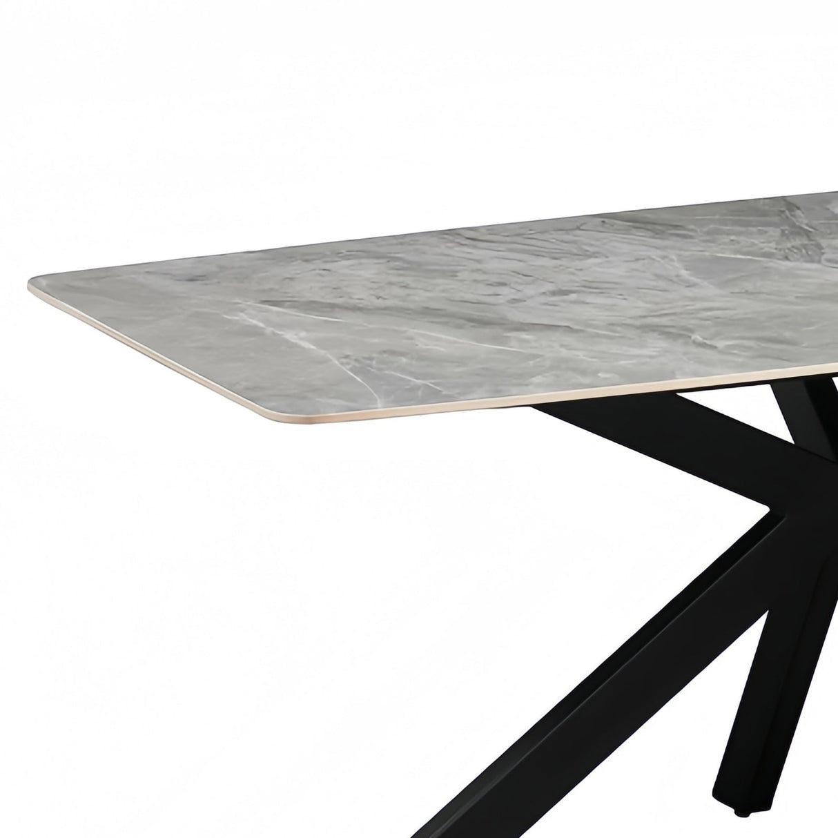 Dining Table Rectangular Shape Grey Sintered Stone Top Powder Coated Iron Legs