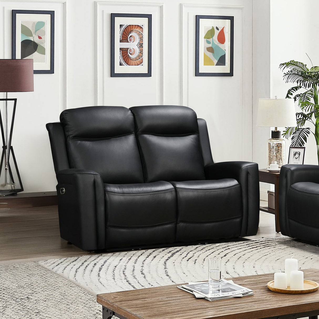 2 Seater Electric Leather/PVC Black Recliner