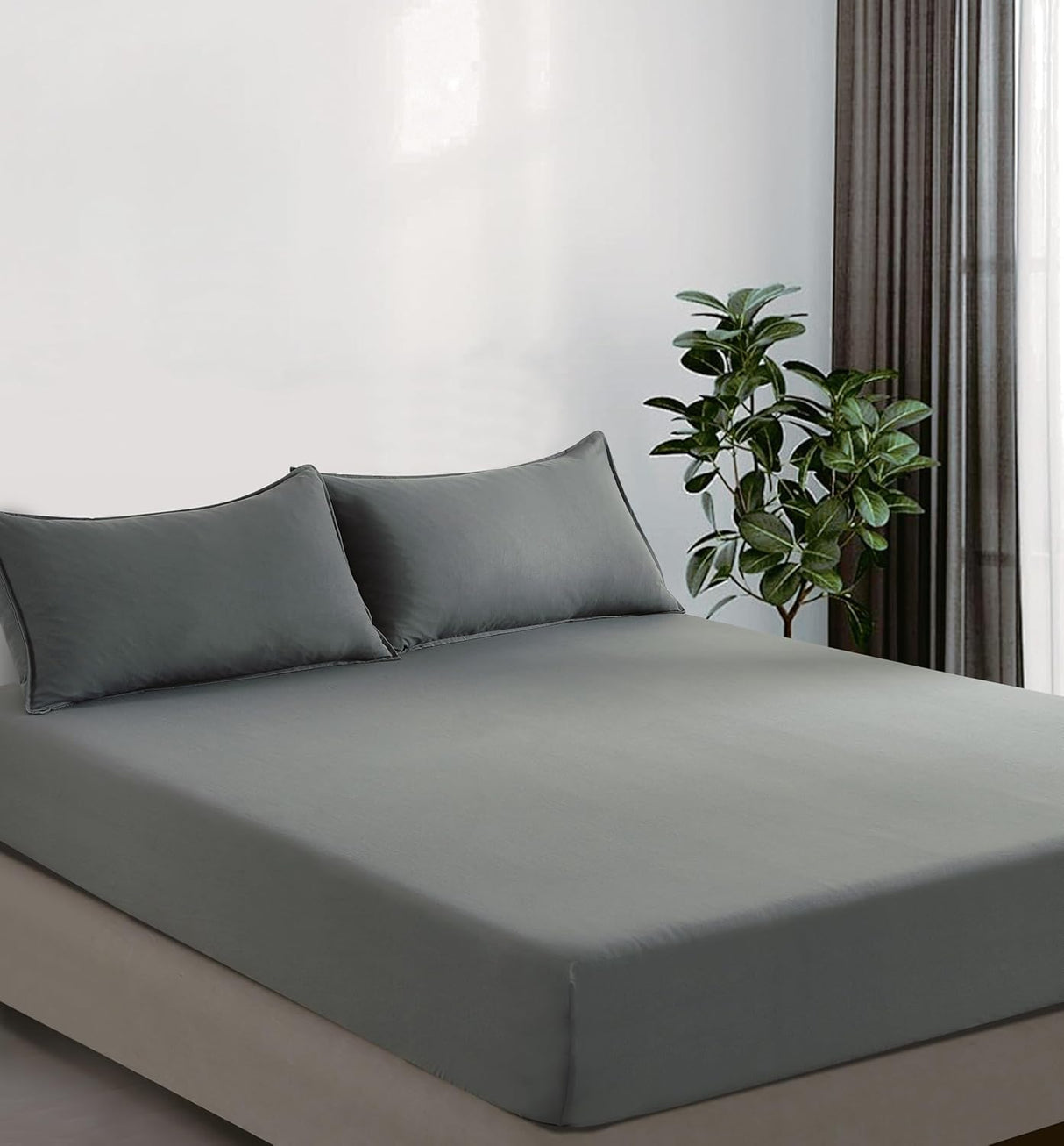 100% Vintage Washed Microfibre Fitted Sheet Set – Ultra Soft & Lightweight All-Season Fitted Sheet with 1 Pillowcase (Grey, Single Size)