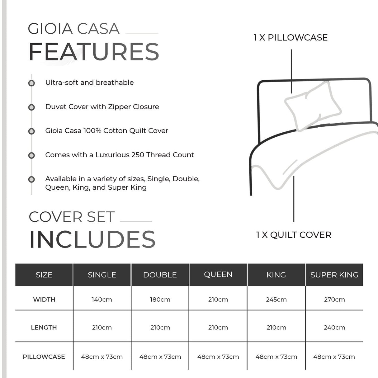 100% Cotton Vintage Washed Bed Quilt Cover Set - White - Single