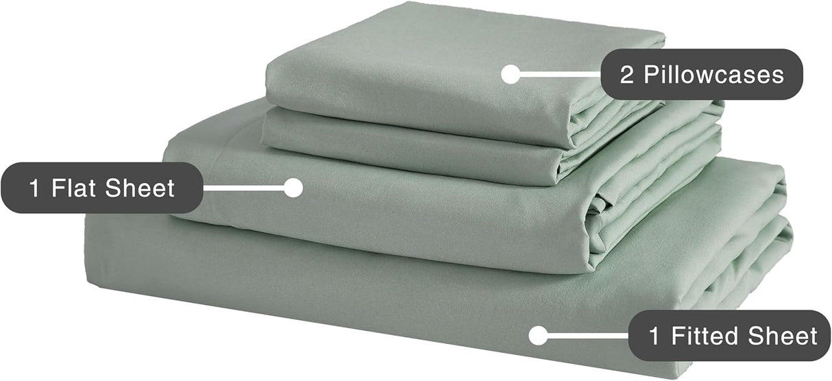 Vintage Washed Microfibre Sheet Set (Sage, Single)