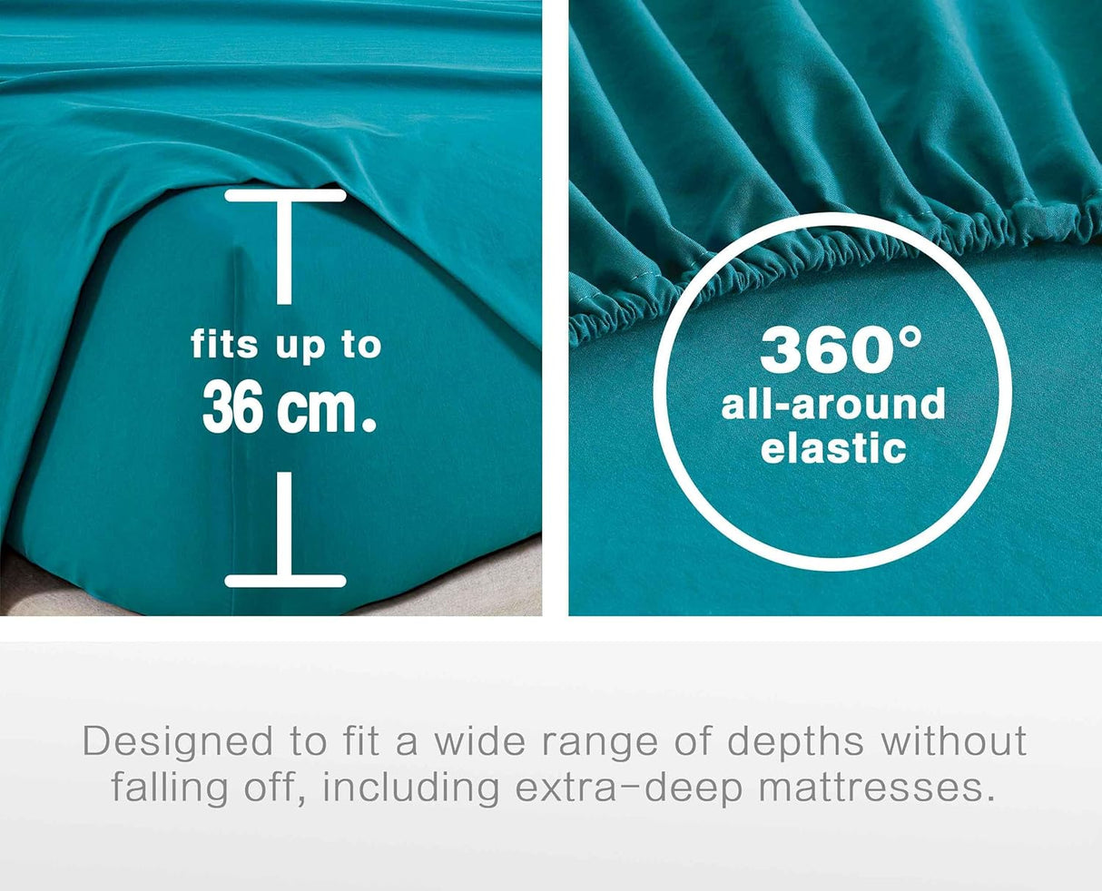 Vintage Washed Microfibre Sheet Set (Teal, Single)