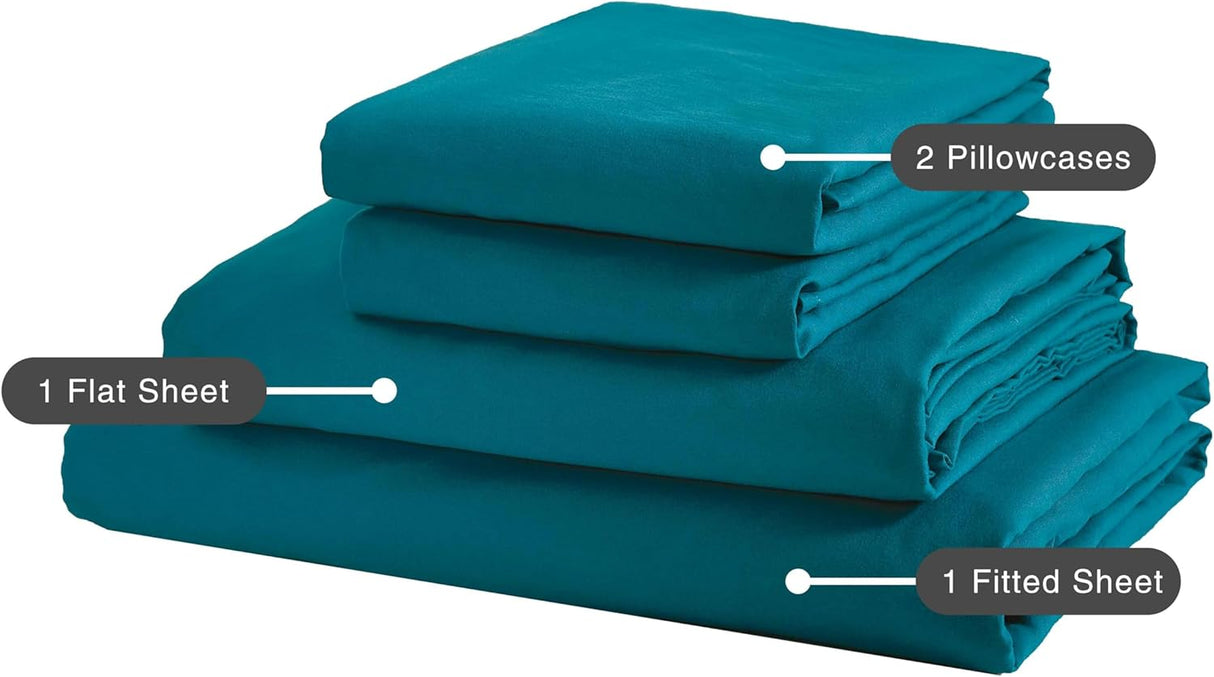 Vintage Washed Microfibre Sheet Set (Teal, Single)