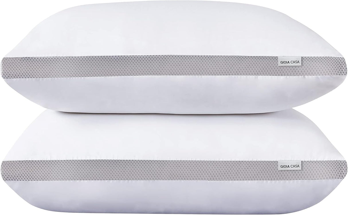 Bamboo Cooling Pillows Twin Pack - Luxury Plush Down-Like Microfibre Pillows for Bedding - Ultra Soft, Comfy & Breathable Standard Pillows