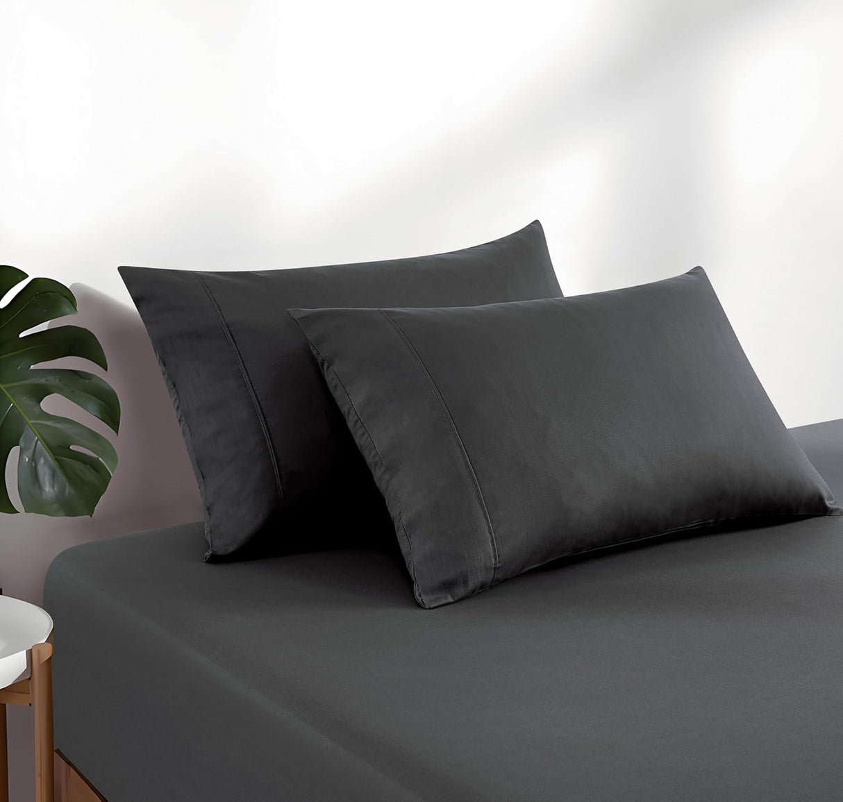 100% Vintage Washed Cotton Fitted Sheet Combo Set – 100% Natural Cotton, Ultra Soft & Breathable – Includes Fitted Sheet & Pillowcases – Machine Washable (Charcoal, Double)