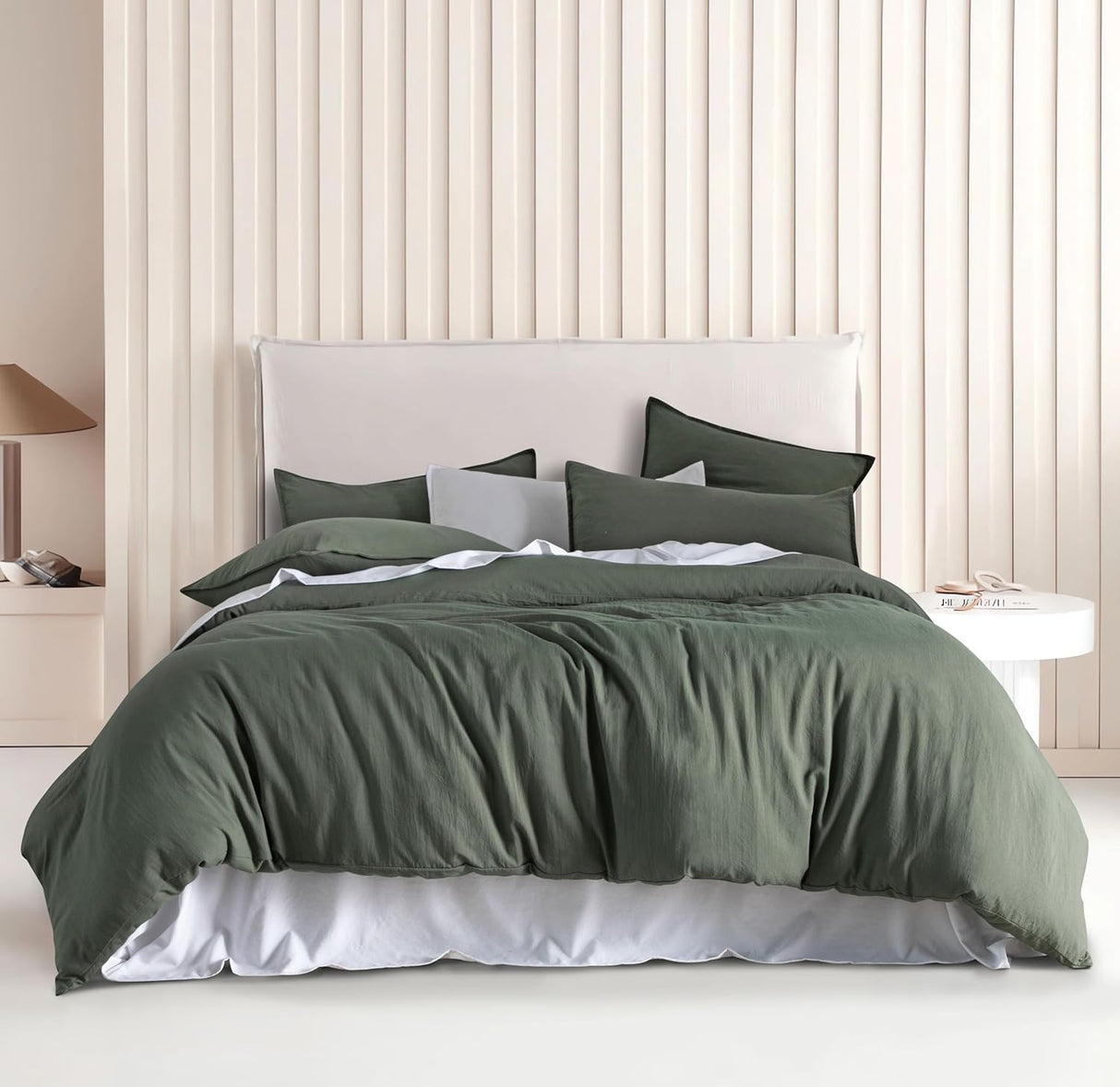 Vintage Washed Microfibre Quilt Cover Set (3Pcs) - Khaki Green - Double Size