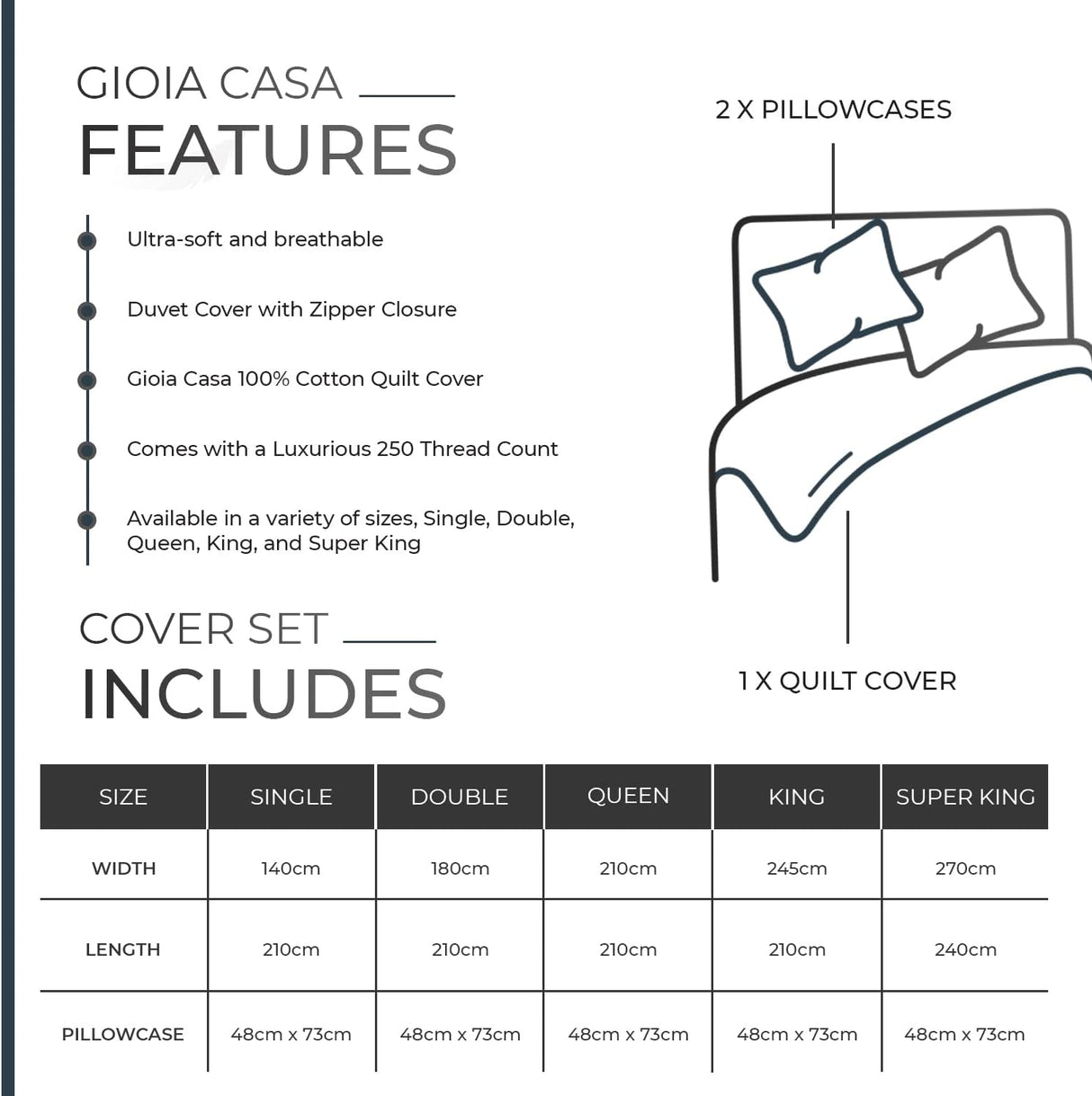 100% Cotton Vintage Washed Bed Quilt Cover Set - Dark Indigo - Double Size