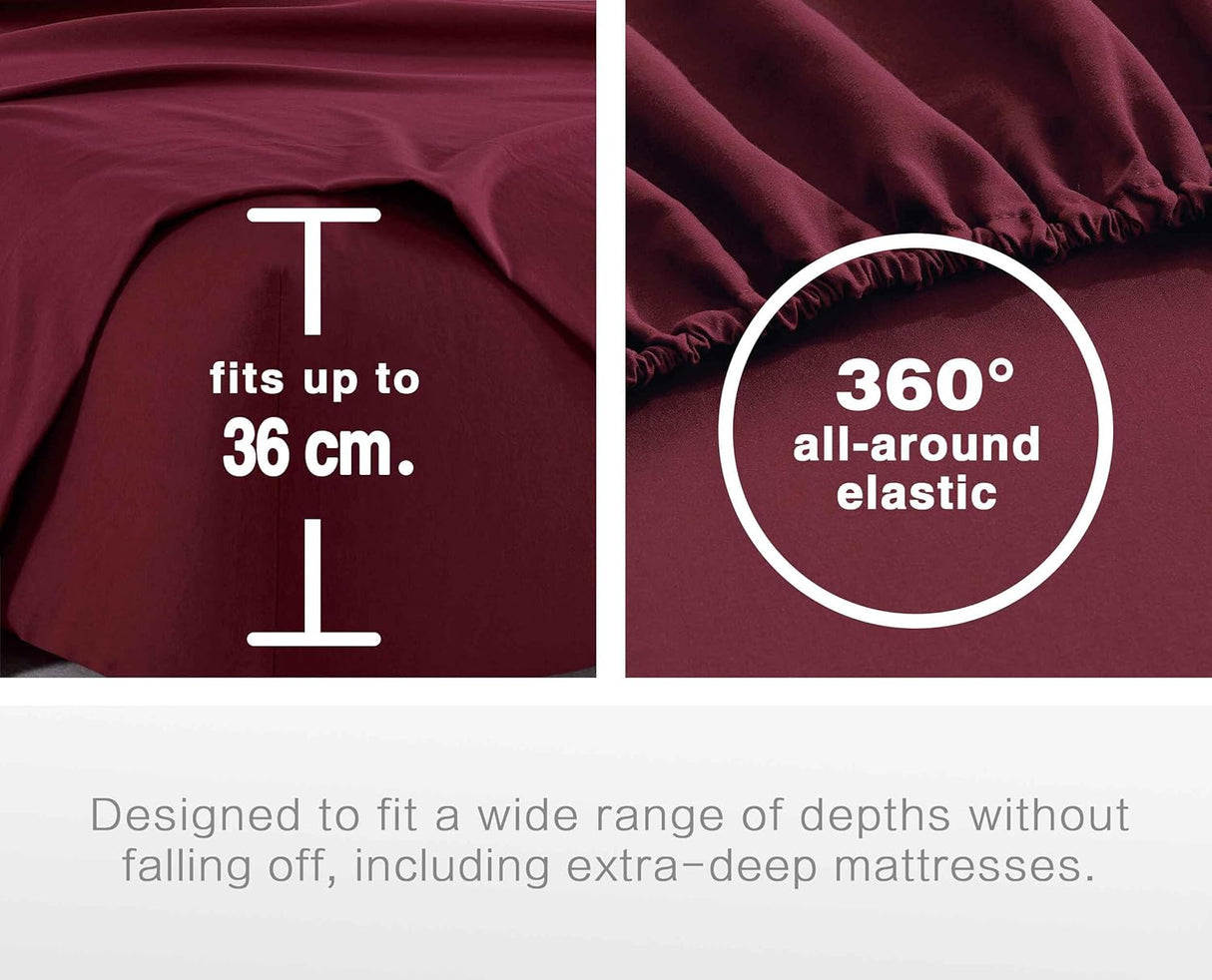 Vintage Washed Microfibre Sheet Set (Burgundy, Double)