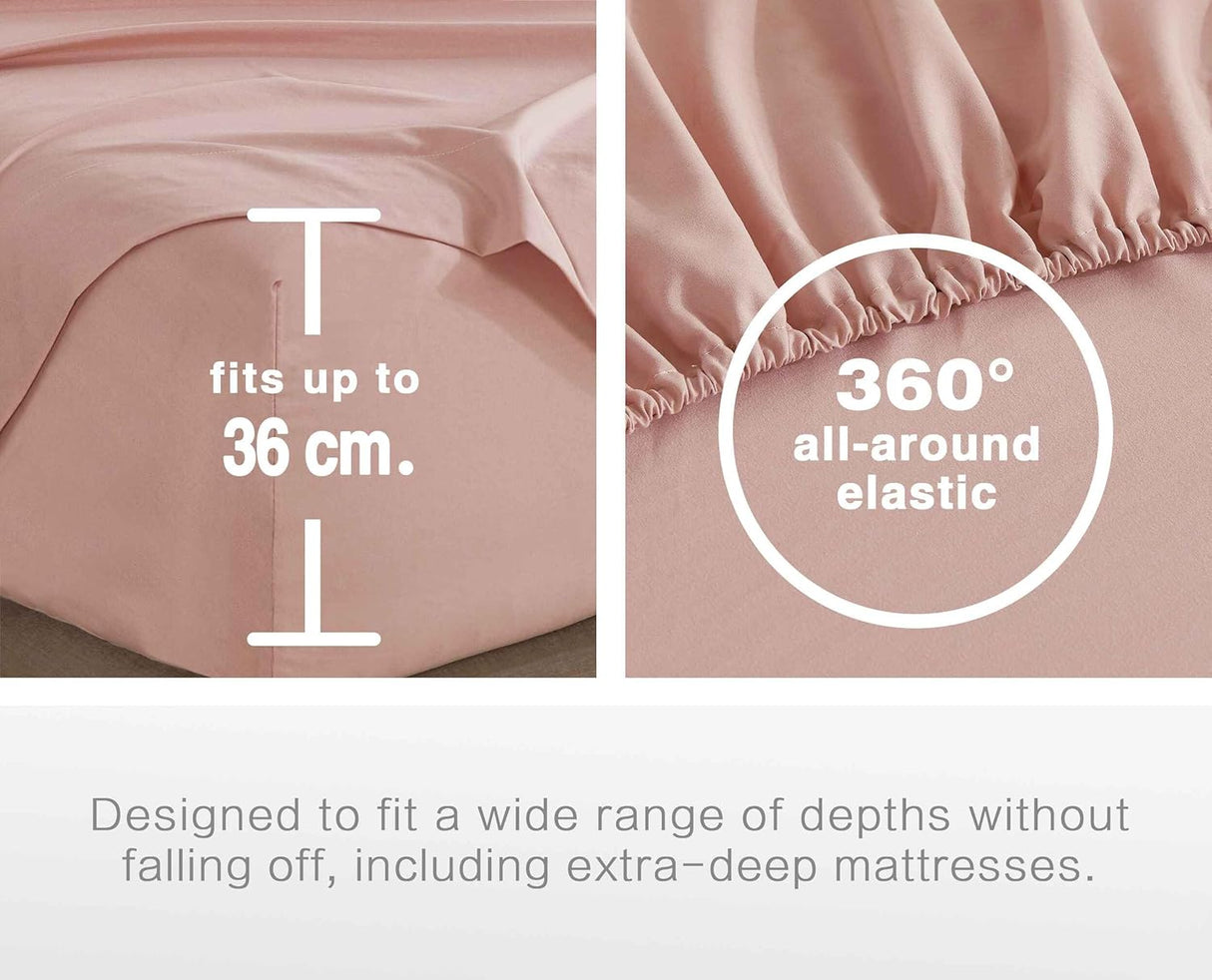 Vintage Washed Microfibre Sheet Set (Pink, Double)