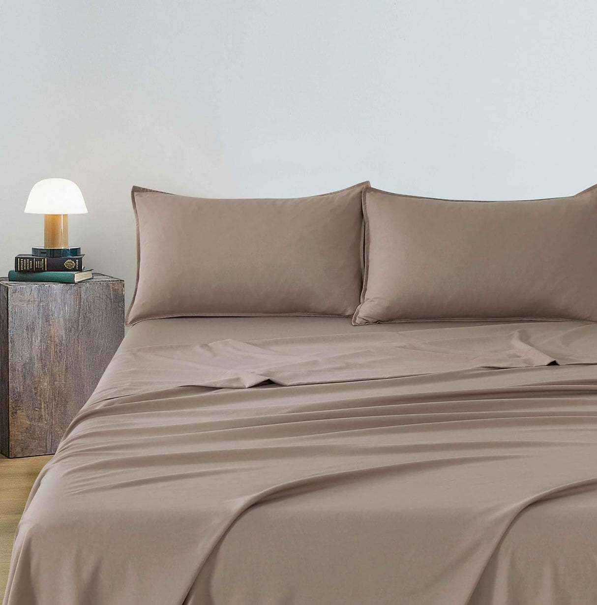 Vintage Washed Microfibre Sheet Set (Truffle, Double)