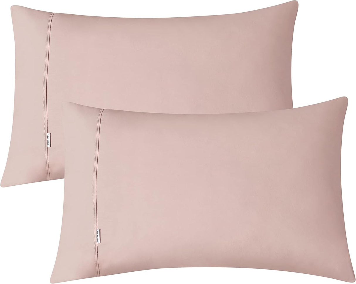 100% Vintage Washed Cotton Fitted Sheet Combo Set – 100% Natural Cotton, Ultra Soft & Breathable – Includes Fitted Sheet & Pillowcases – Machine Washable (Pink, Queen)