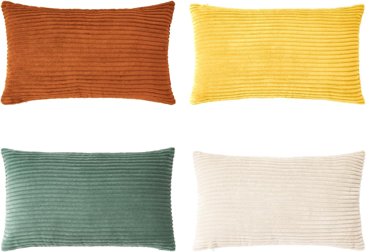 Corduroy Velvet Cushion Covers - Soft Velvet Fabric with Hidden Zipper - Rainbow, 30cm x 50cm (Pack of 4)