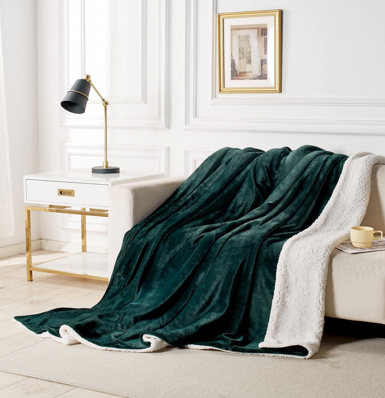 2-in-1 Teddy Sherpa Quilt Cover Set (Queen Size - Emerald Green)