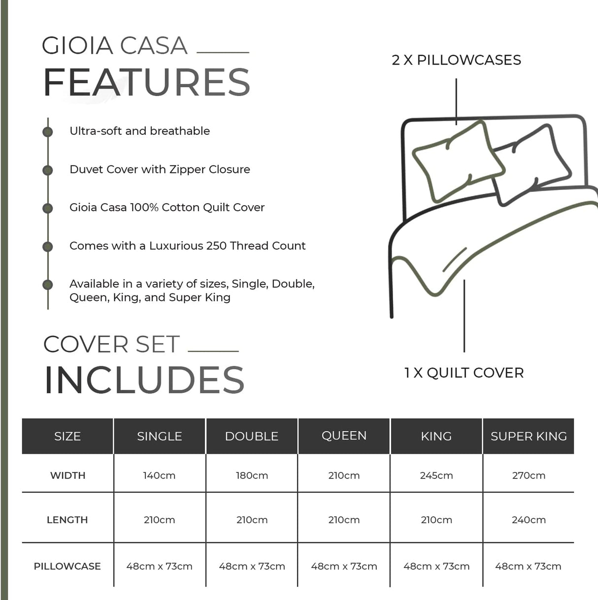 100% Cotton Vintage Washed Bed Quilt Cover Set - Khaki Green - Queen Size