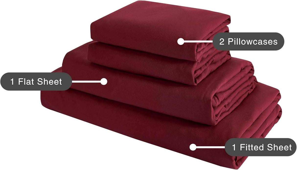 Vintage Washed Microfibre Sheet Set (Burgundy, Queen)