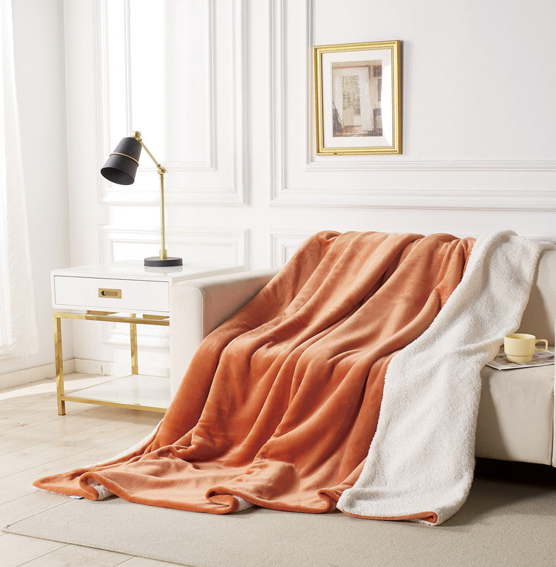 2-in-1 Teddy Sherpa Quilt Cover Set (King Size - Terracotta)