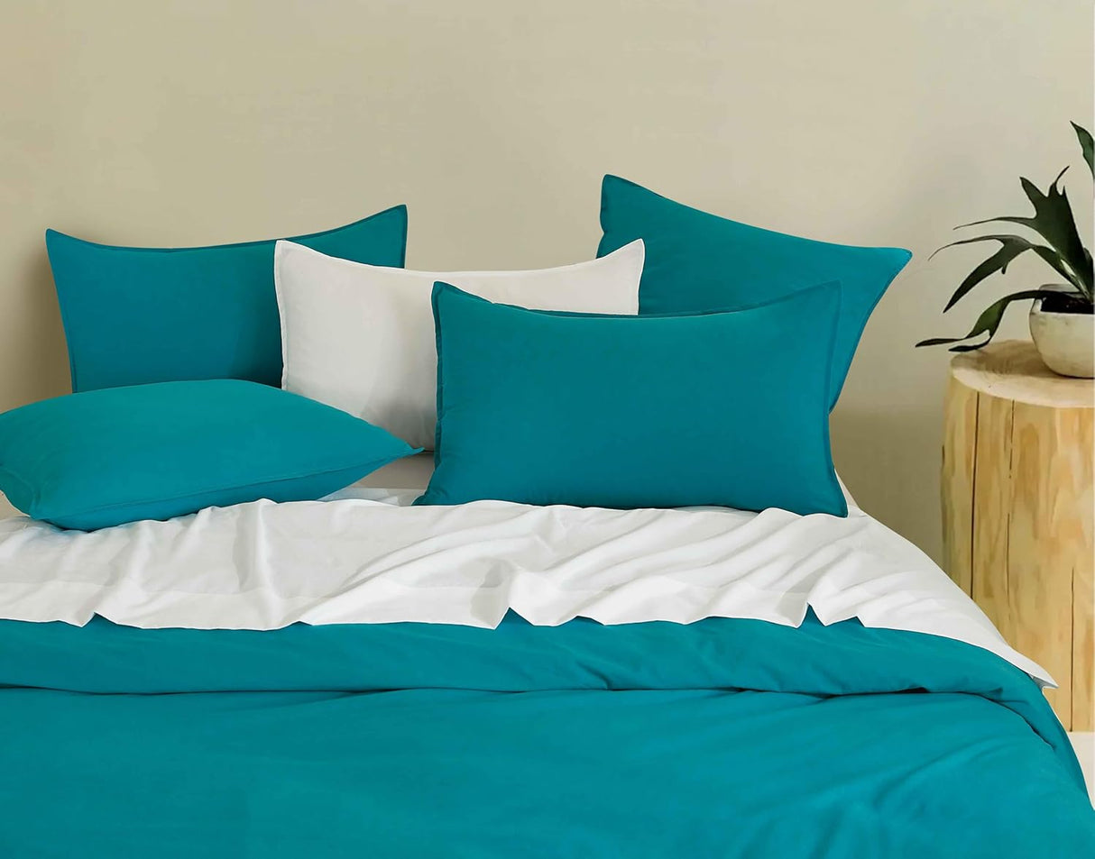 Vintage Washed Microfibre Quilt Cover Set (Teal, King)