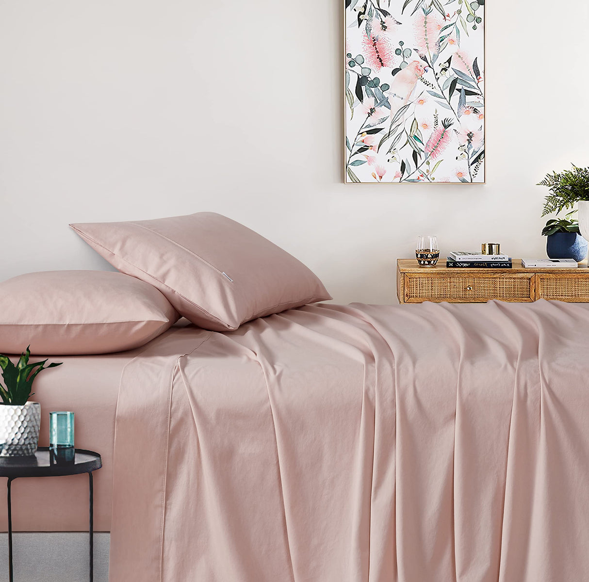 Vintage Washed 100% Cotton Sheet Set with 2 Pillowcases - Pink - King Size