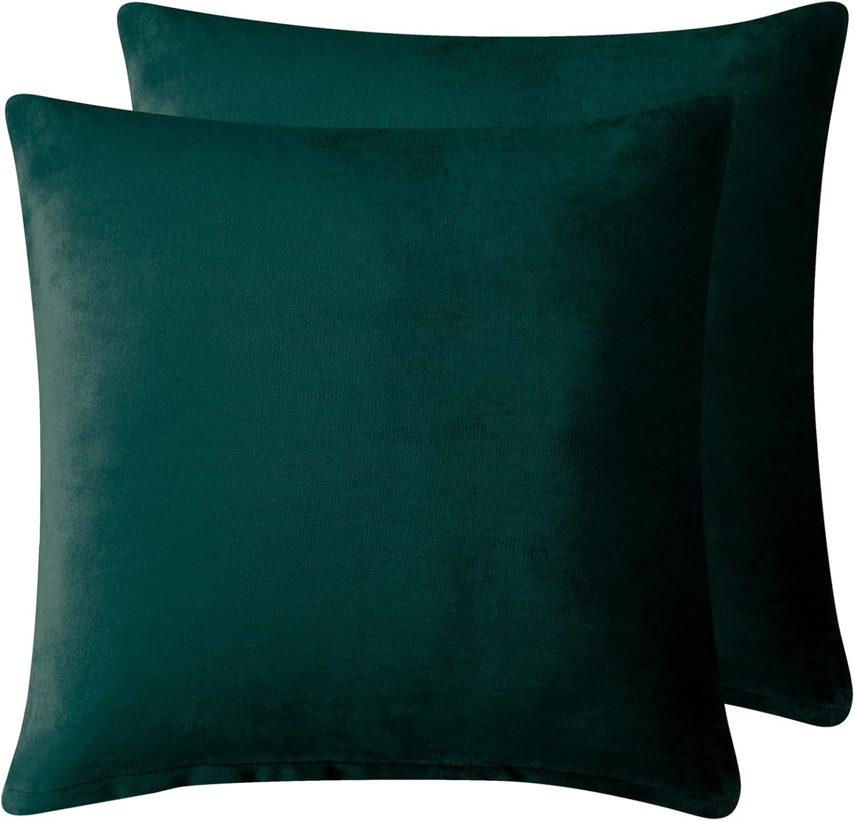 Teddy Sherpa Twin-Pack European Pillowcases - Soft Reversible Velvet & Sherpa Cushion Covers - Machine Washable with Zipper Closure - 65x65cm - Emerald Green