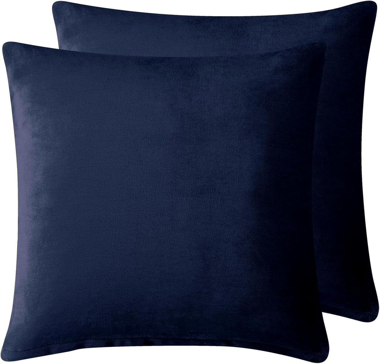 Teddy Sherpa Twin-Pack European Pillowcases - Soft Reversible Velvet & Sherpa Cushion Covers - Machine Washable with Zipper Closure - 65x65cm - Navy Blue