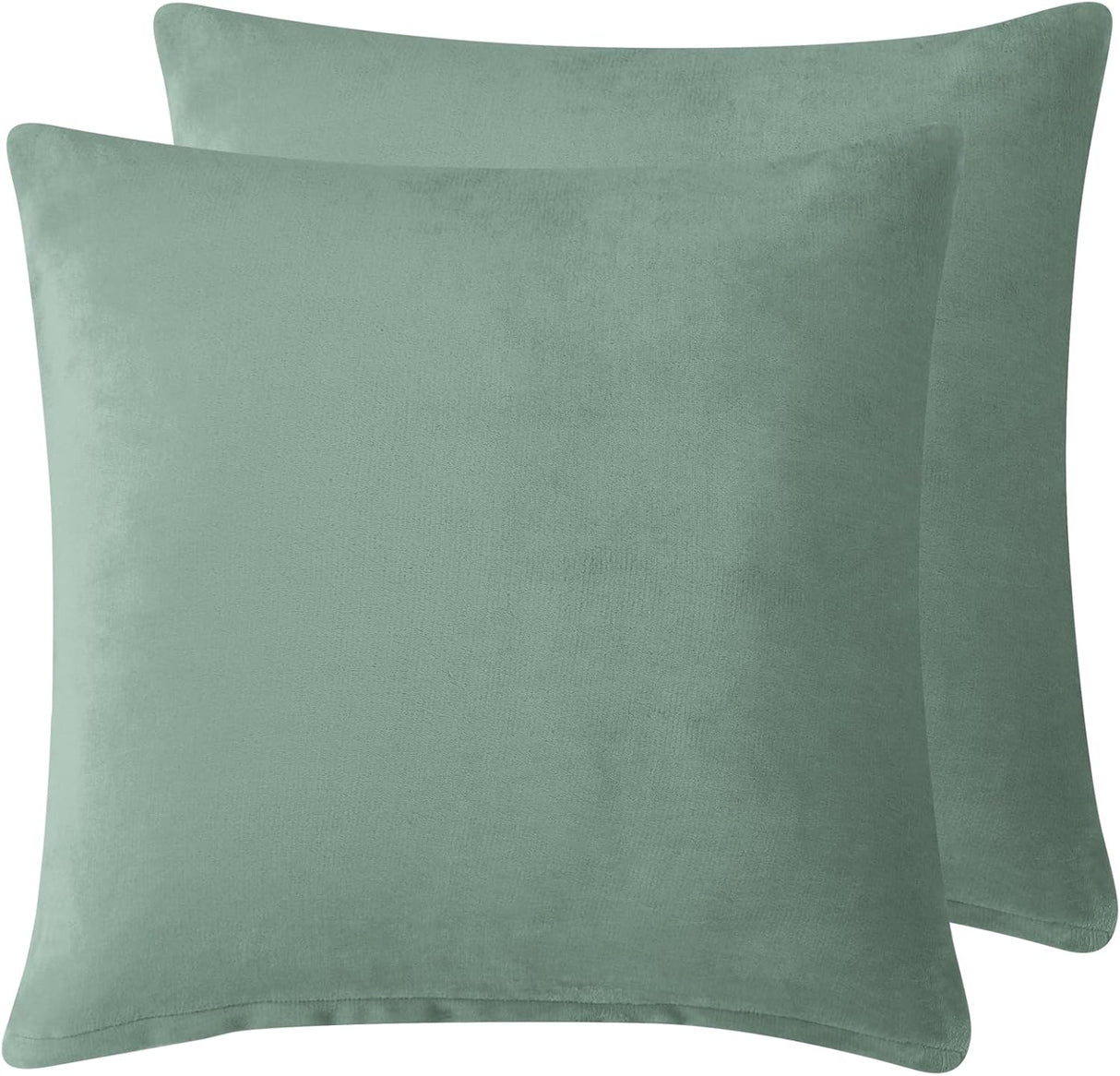 Teddy Sherpa Twin-Pack European Pillowcases - Soft Reversible Velvet & Sherpa Cushion Covers - Machine Washable with Zipper Closure - 65x65cm - Sage Green