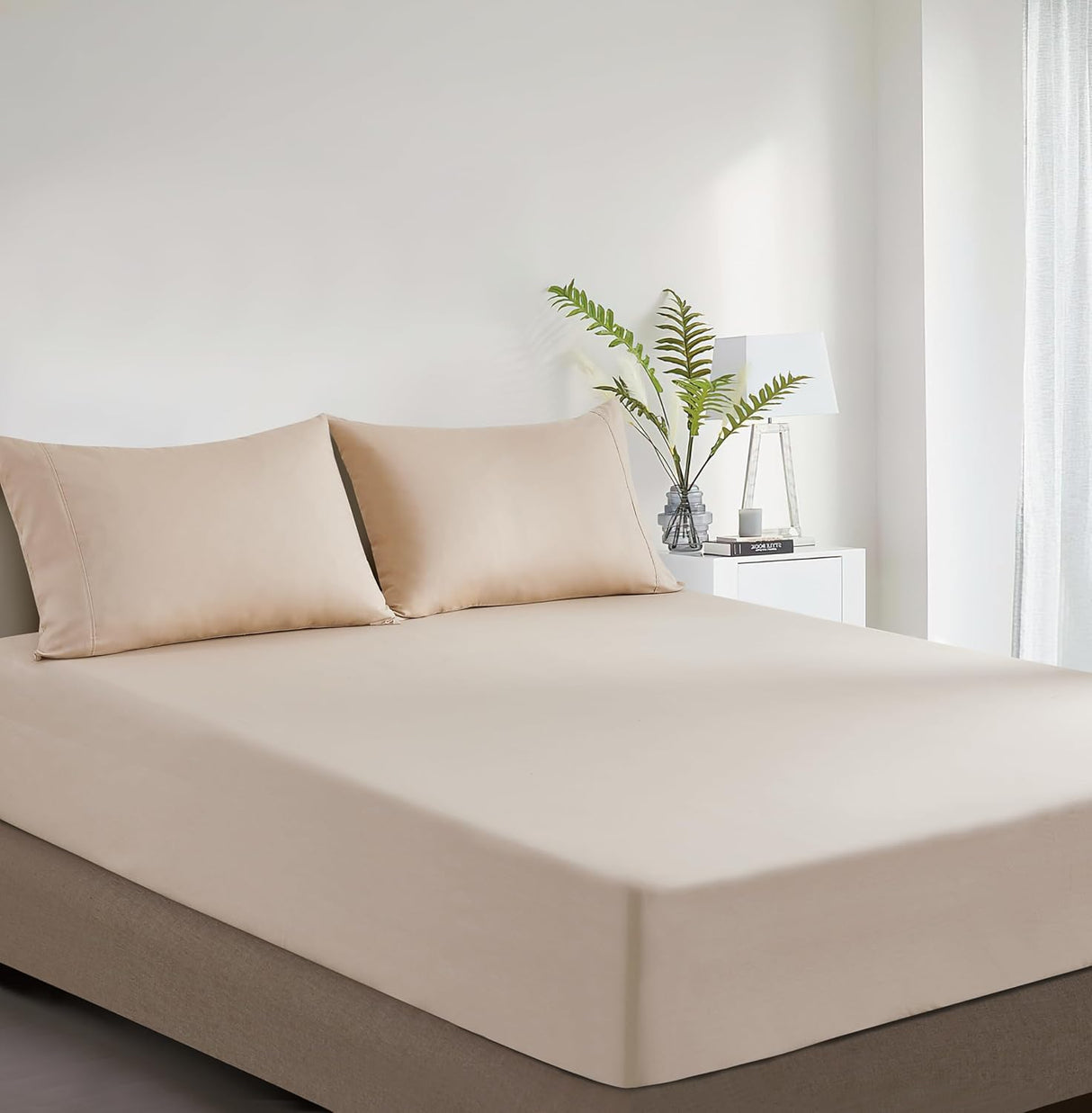 100% Vintage Washed Cotton Fitted Sheet Combo Set – 100% Natural Cotton, Ultra Soft & Breathable – Includes Fitted Sheet & Pillowcases – Machine Washable (Natural, King Single)